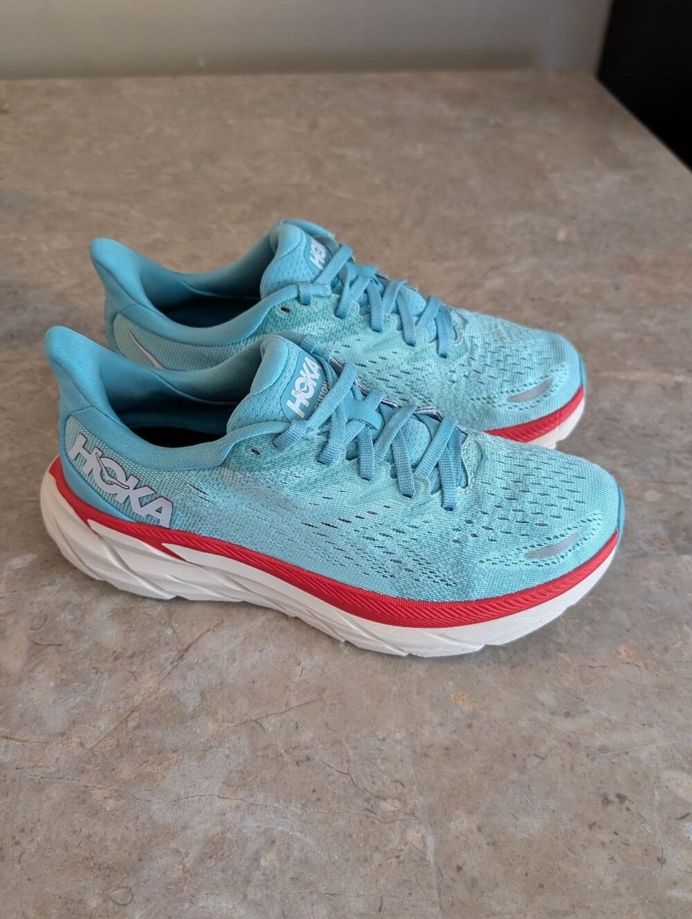 Hoka One Clifton 8 Running Cushioned Shoes Aquarelle/Eggshells Women Size 6.5